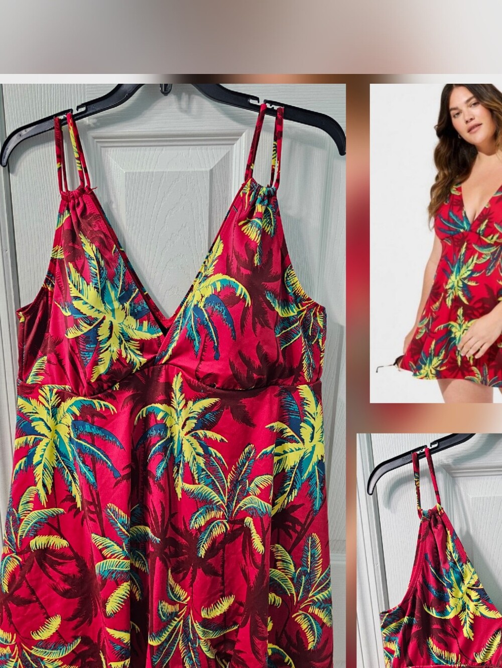 Torrid Red Tropical Palms One-Piece Swim Dress 2x